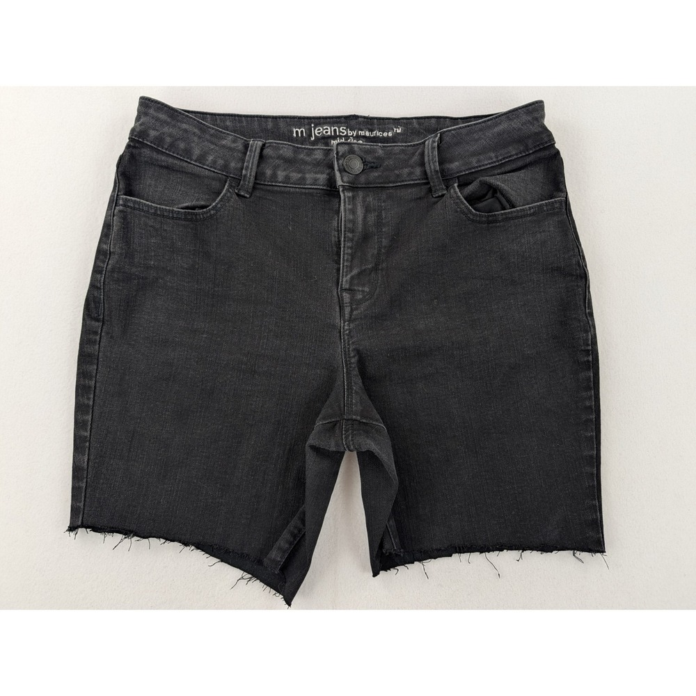 Maurices Black Denim Shorts Womens Large Mid-Rise Raw Hem Cotton Blend
